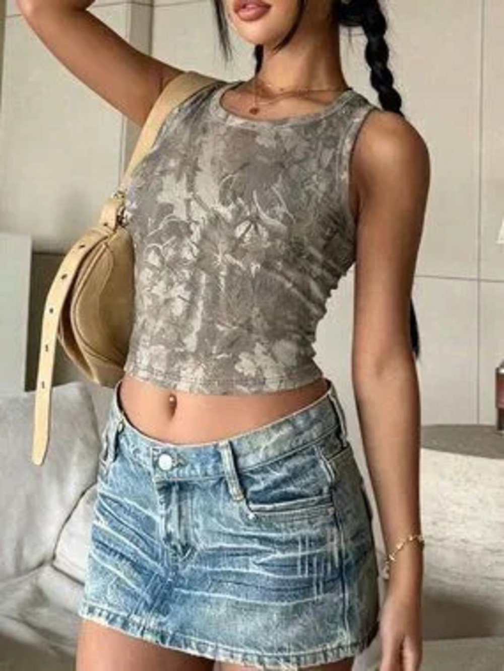 Multicolor Casual Women's Camouflage Printed Cropped Tank Top